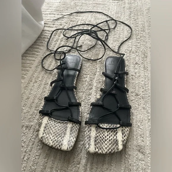 Marc Fisher Black Lace-Up Gladiator Sandal with Snake-Print Footbed - Picture 3 of 6